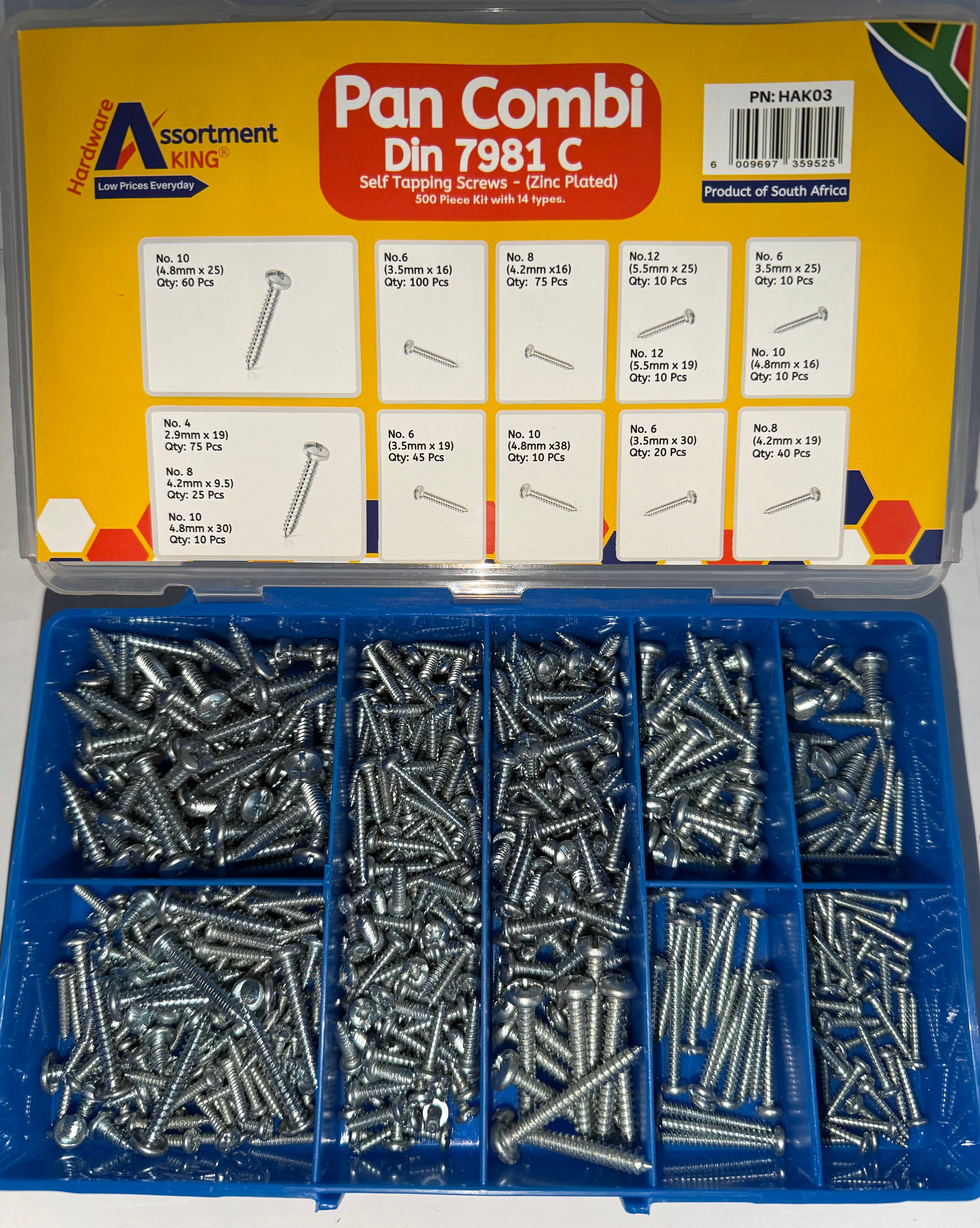 Pan Combi DIN 7981C Self Tapping Screws Kit – 500 PCE Assortment
