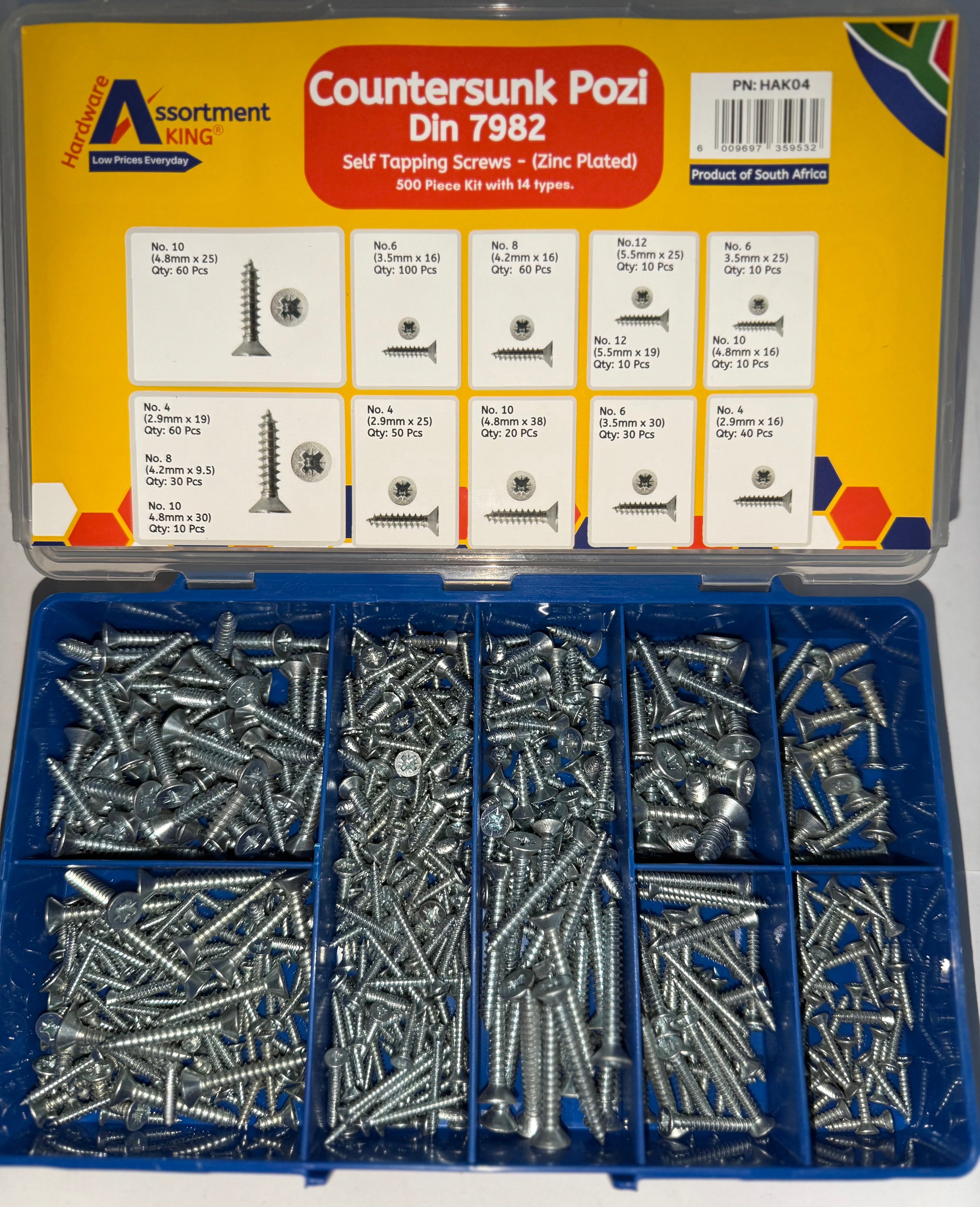 Countersunk Pozi Self Tapping Screws Kit – 500 PCE DIN 7982 Assortment
