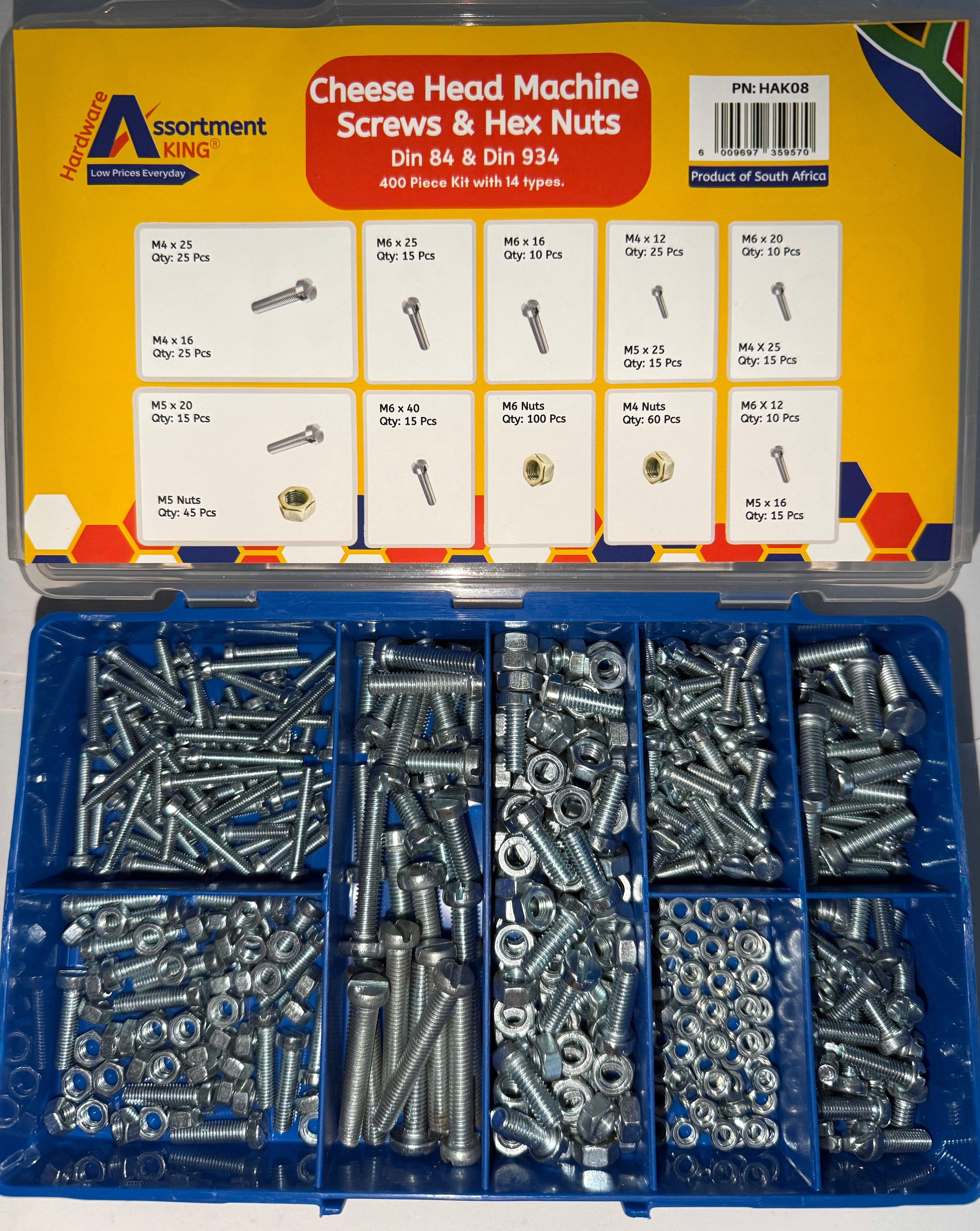 Cheese Head Machine Screws & Hex Nuts Assortment – 400 PCE Kit | DIN 84 & DIN 934