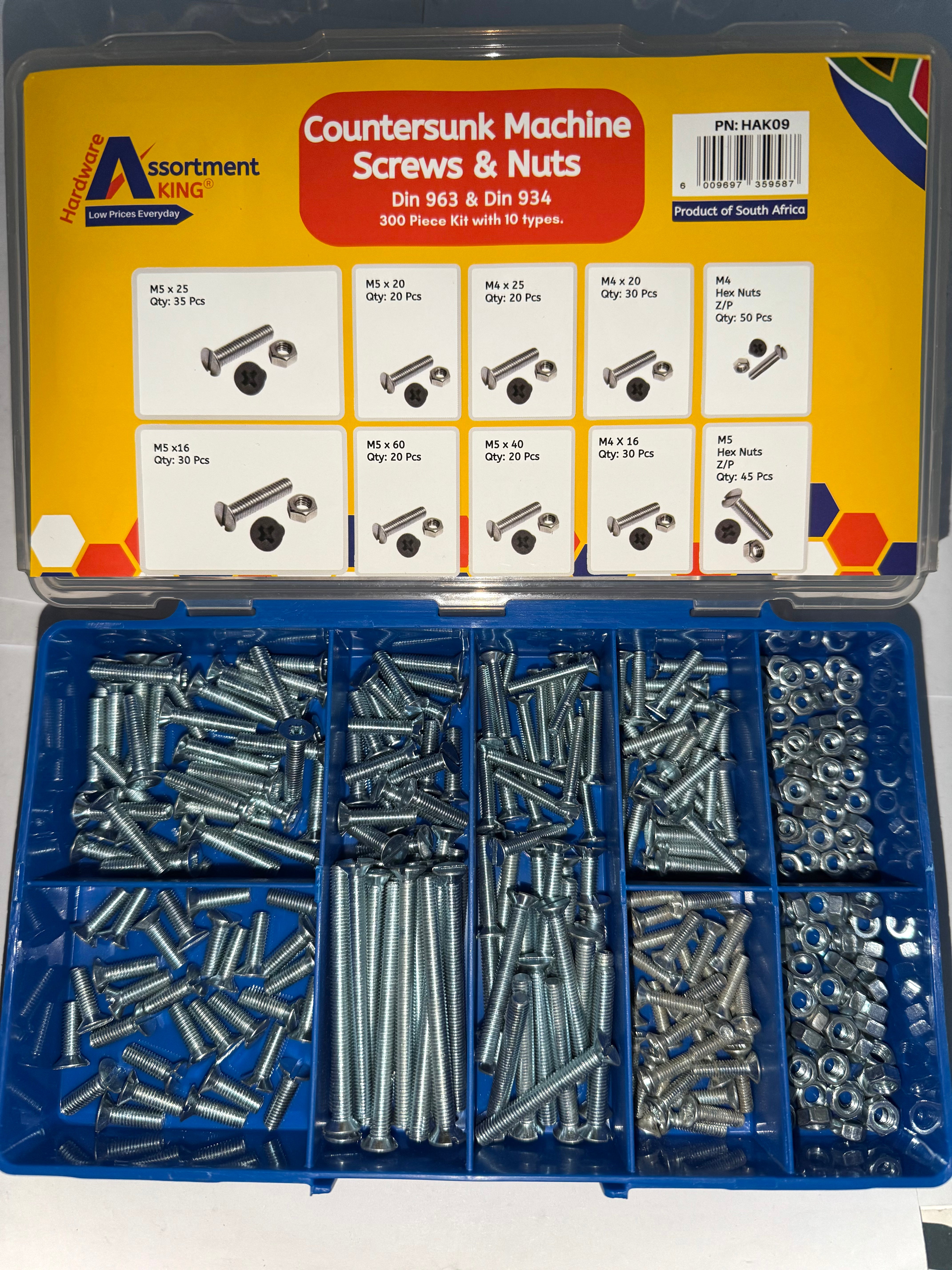 Countersunk Machine Screws & Hex Nuts Assortment – 300 PCE Kit | DIN 963 & DIN 934