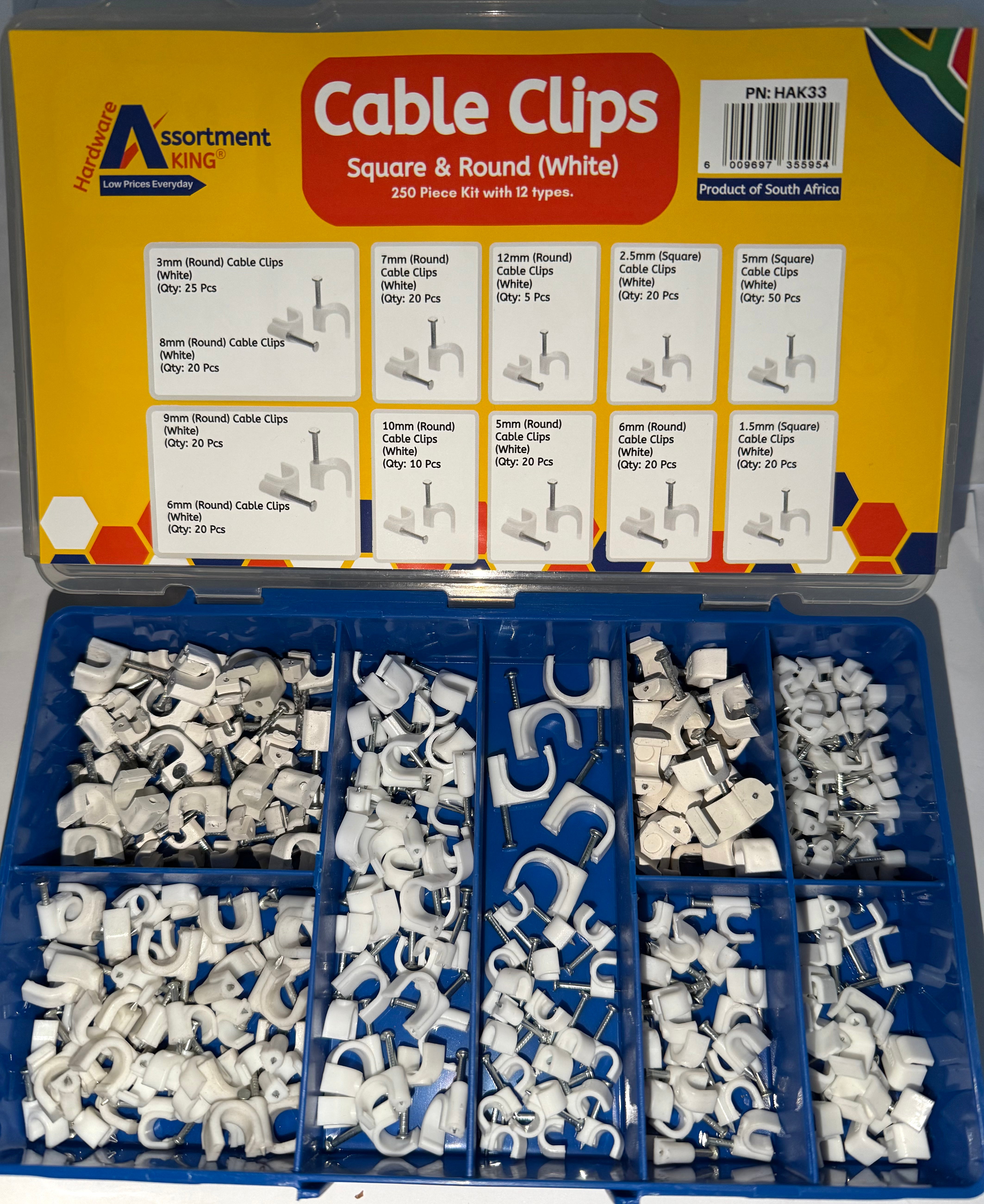 Cable Clips Square & Round (White) - Assortment Kit – 250 PCE