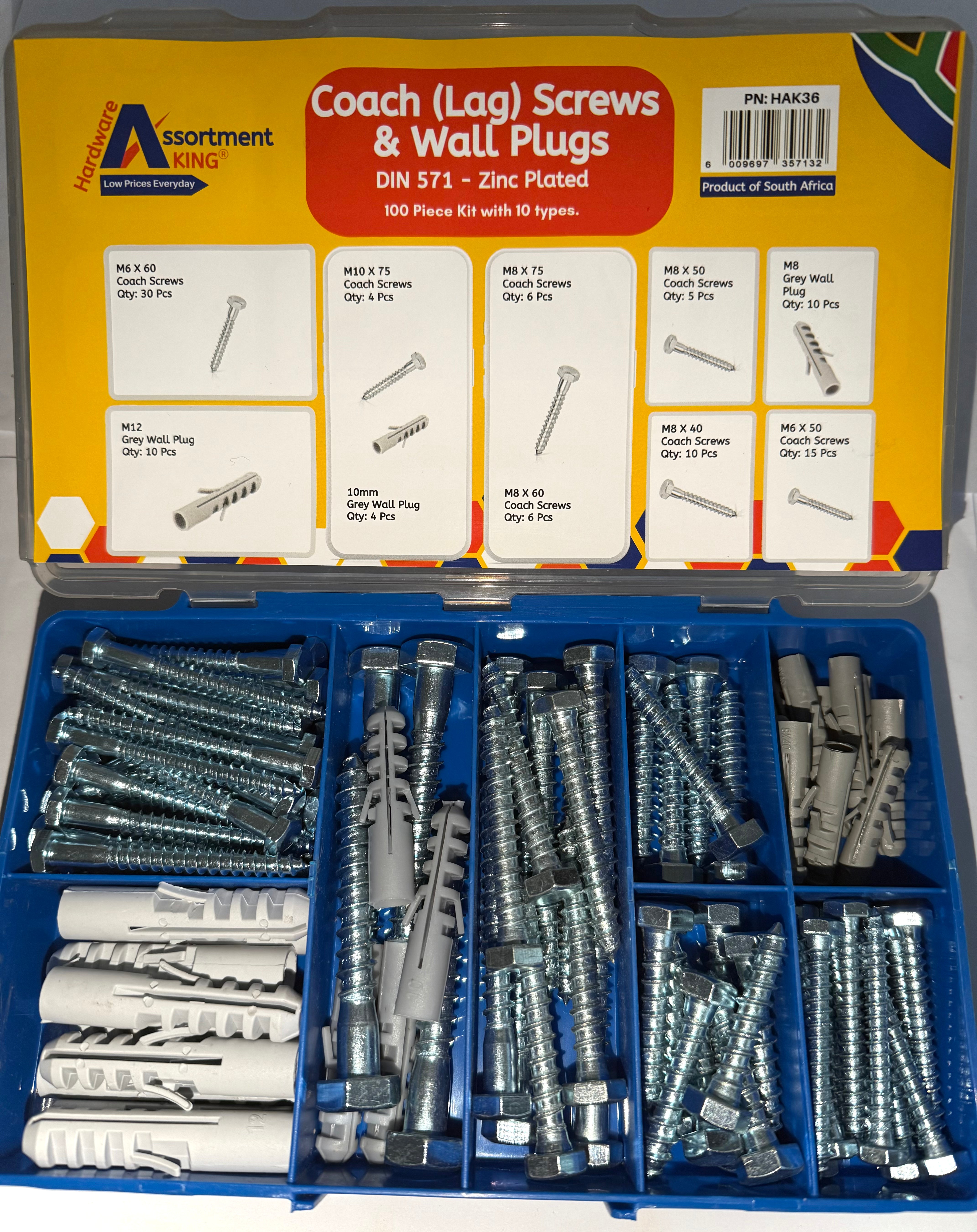 Coach (Lag) Screws & Wall Plugs - Din 571 - Zinc Plated 100 PCE
