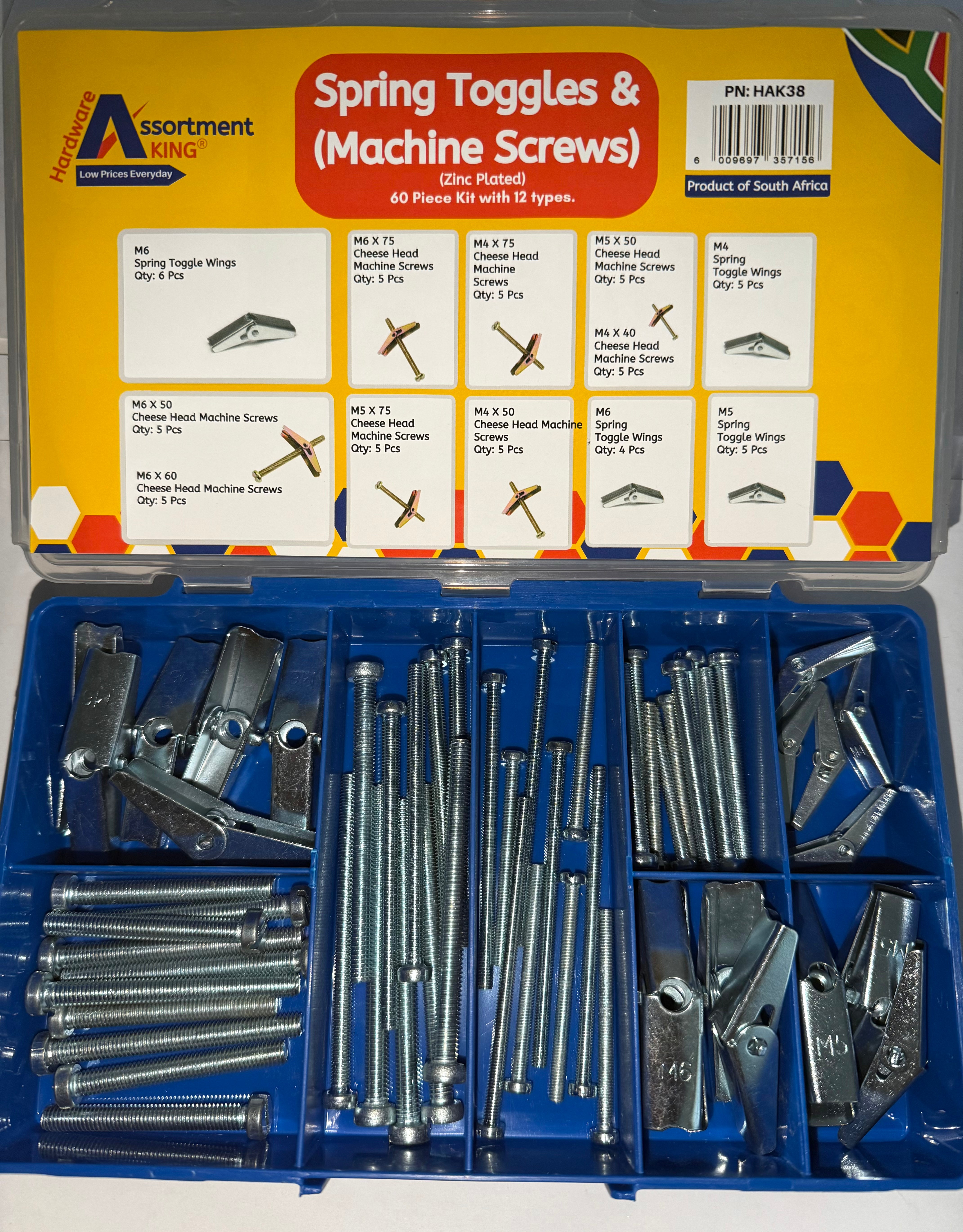 Spring Toggle & (Machine Screws) (Zinc Plated) - 60 PCE