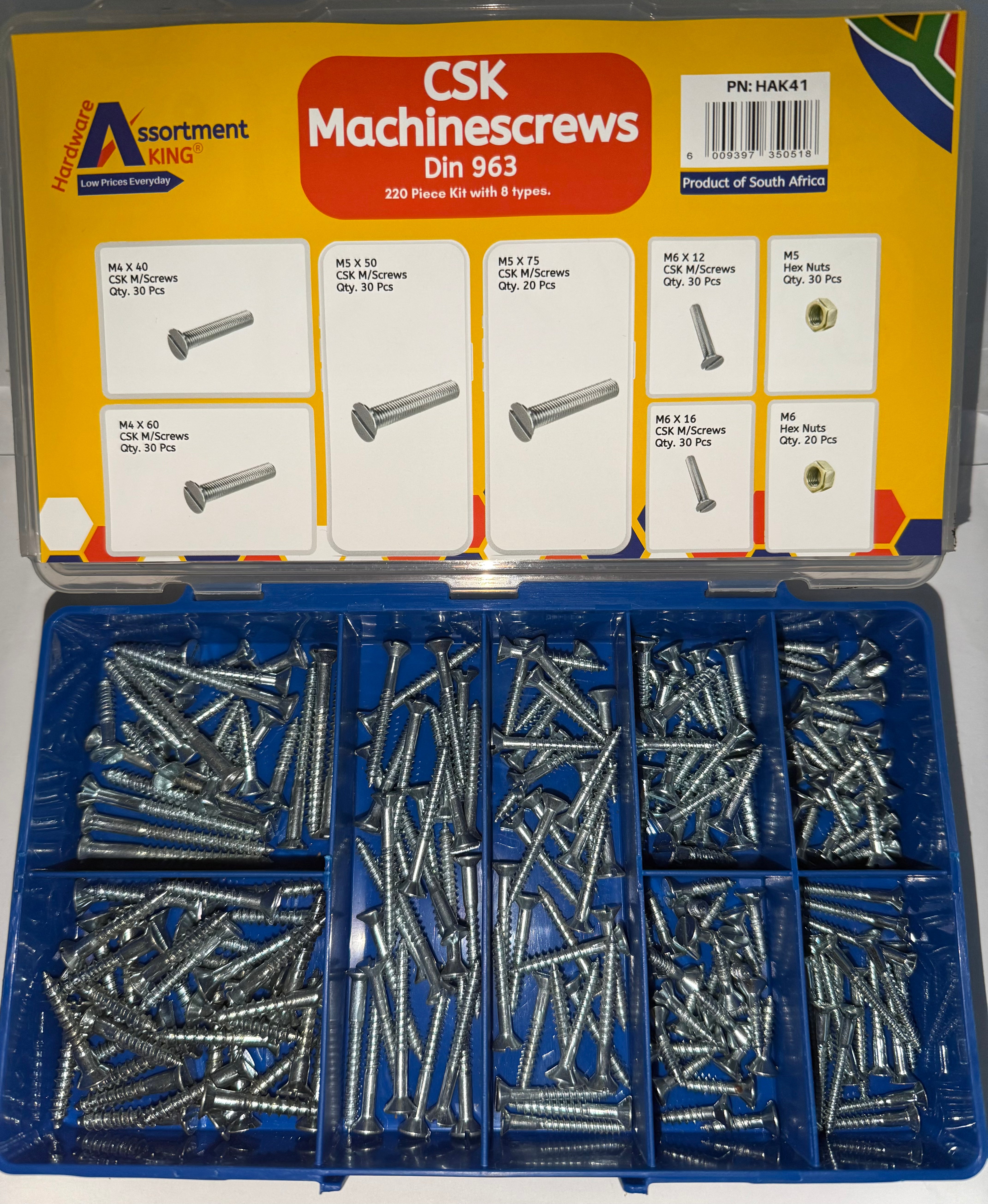 Countersunk Woodscrews Assortment Kit -Din 97 - Zinc Plated - 200 PCE