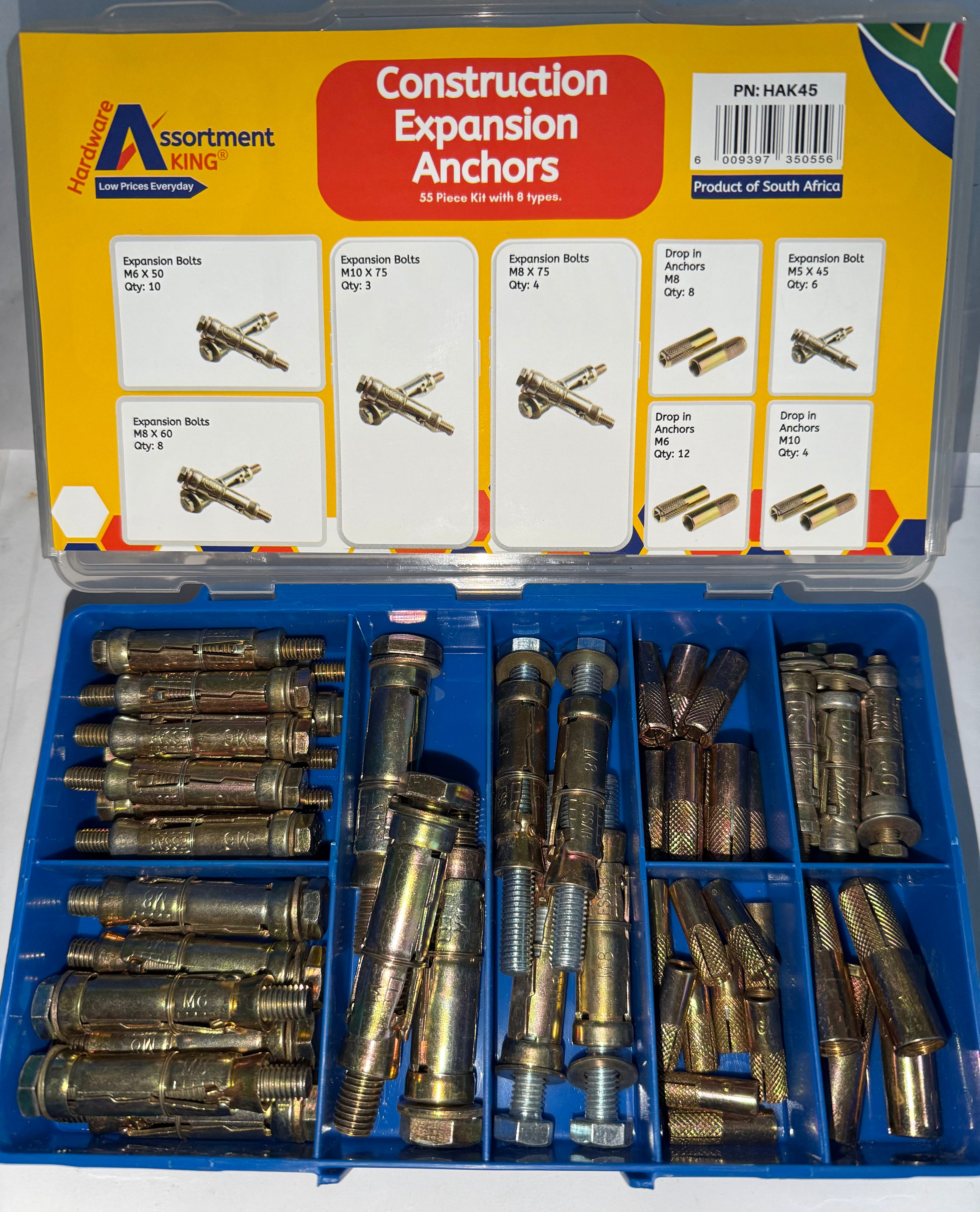 Construction Expansion Anchors & Drop-In Anchors Kit - 55 PCE