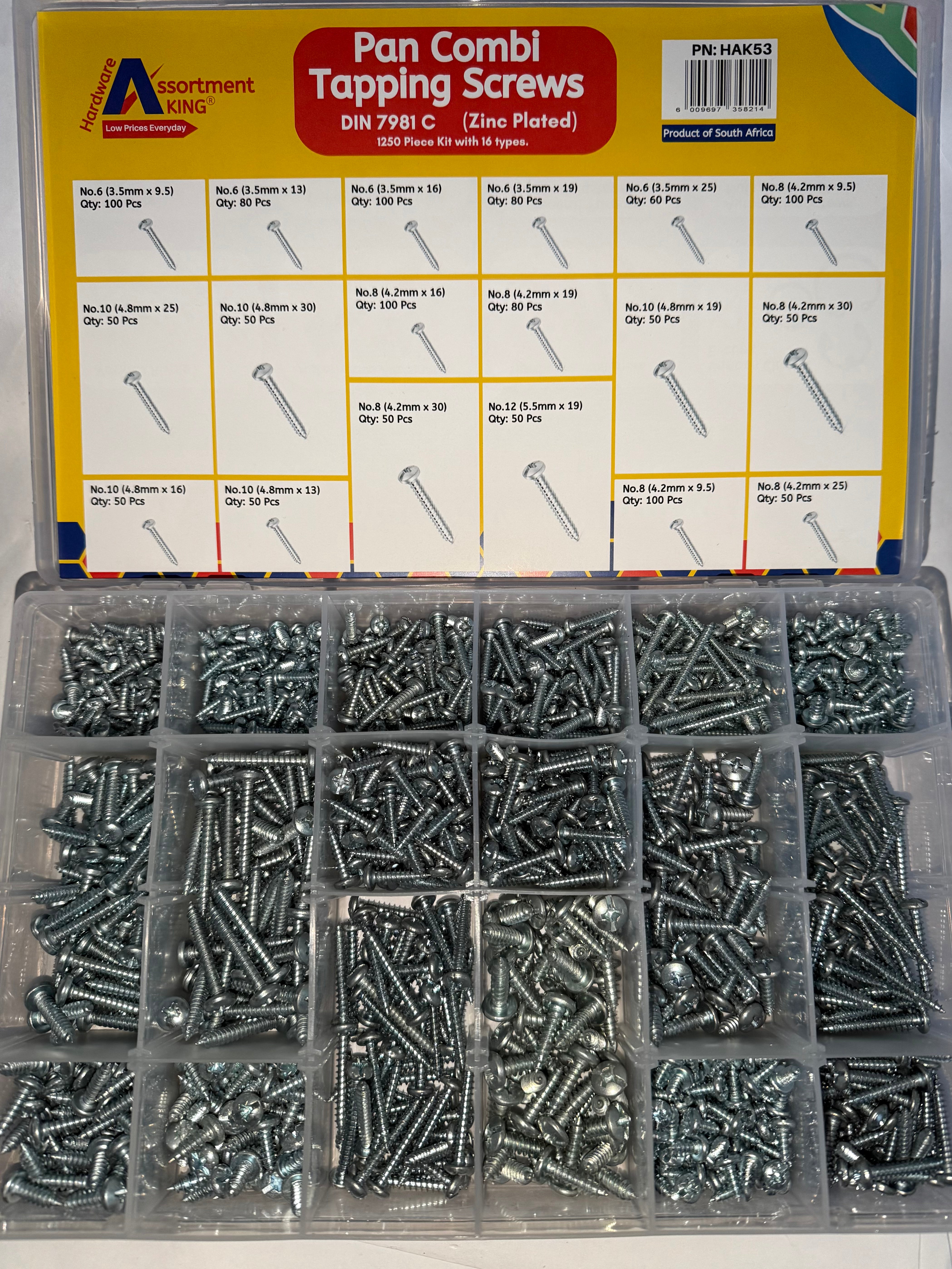 Pan Combi Tapping Screws-Din 7981 c (Zinc Plated)-1,250 PCS | Large Box