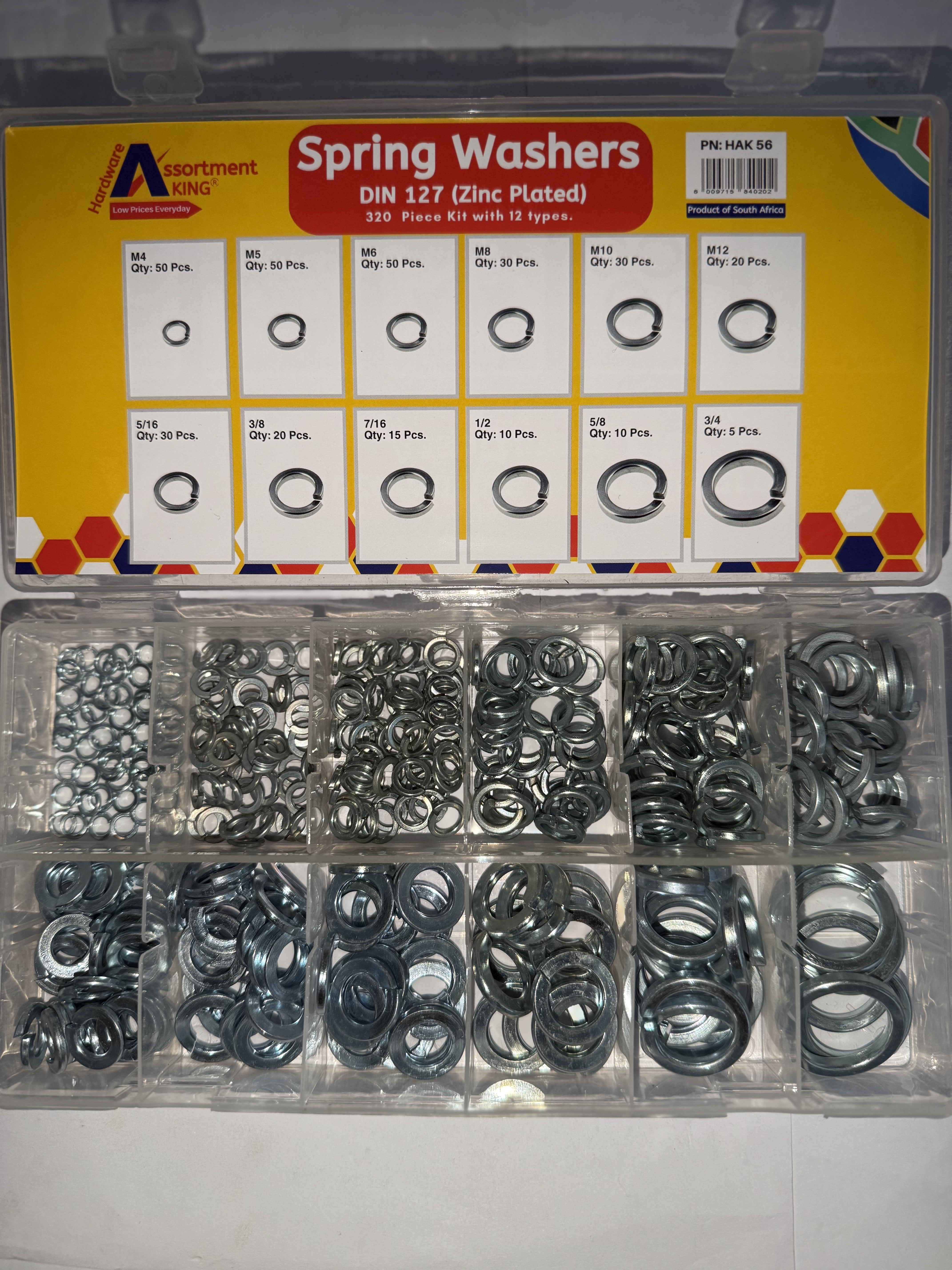 Spring Washers-Din 127 (Zinc Plated) - 12 Sizes - 320 Pieces | Large Box