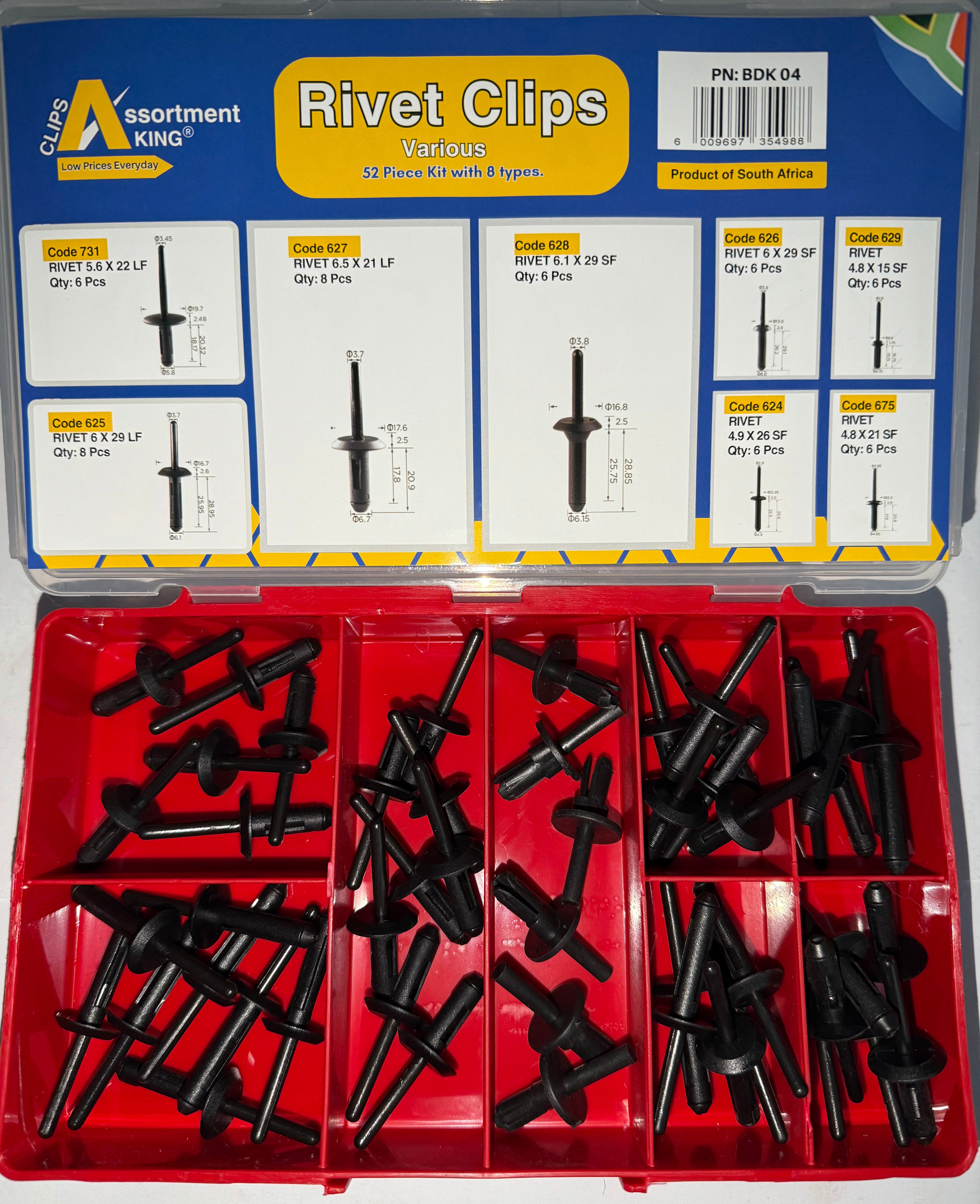 Rivets Clips Assortment – Large & Small Flange Plastic Push Rivets | 52 PCS